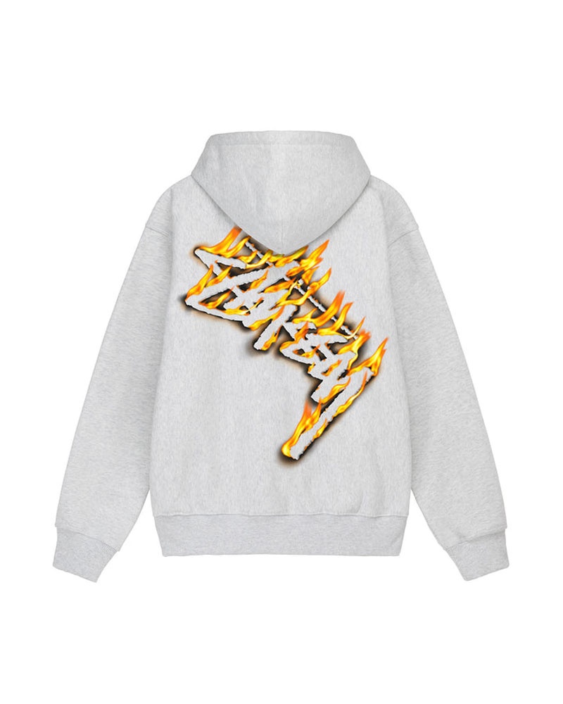 Grey Stüssy Burning Stock Zip Hoodie | UAE ZRW905382