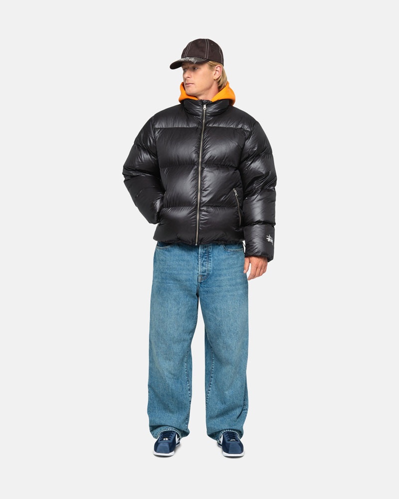 Grey Stüssy Down Puffer Parachute Ripstop Jacket | UAE PFI206415