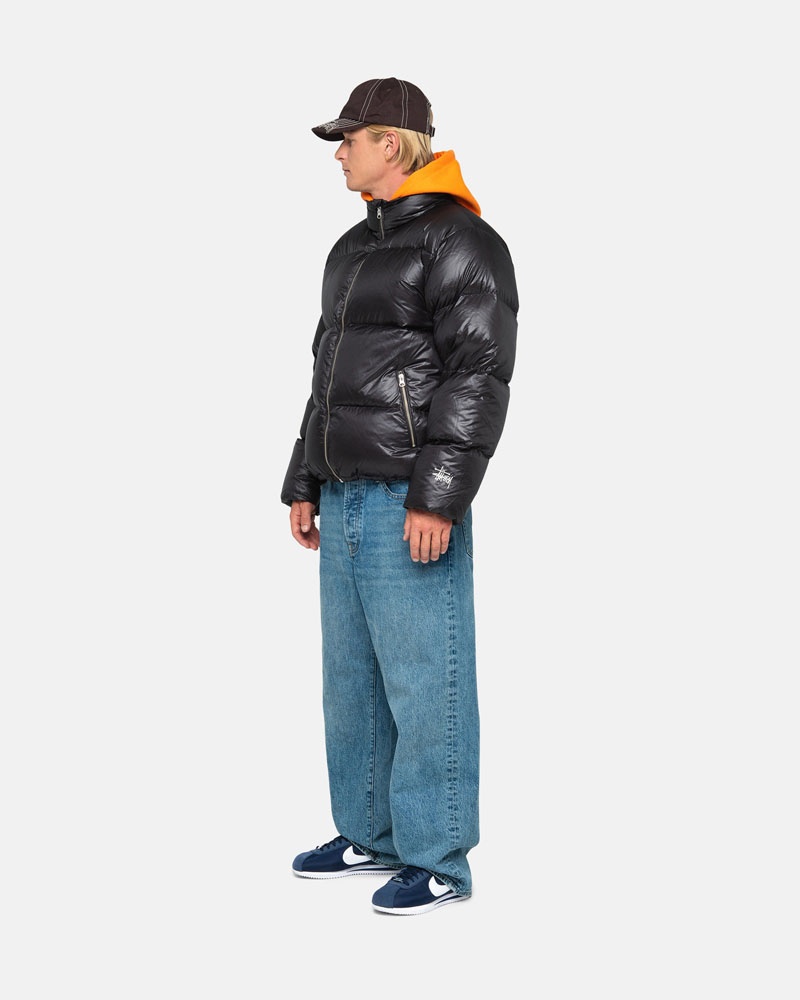 Grey Stüssy Down Puffer Parachute Ripstop Jacket | UAE PFI206415