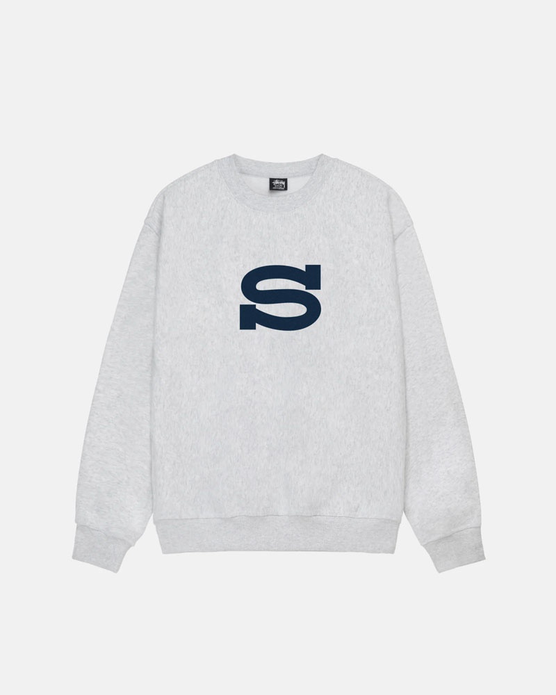 Grey Stüssy Letterman Crew Sweatshirt | UAE WHX517804