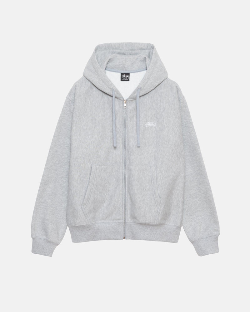 Grey Stüssy Stock Logo Zip Hoodie | UAE KWS436052