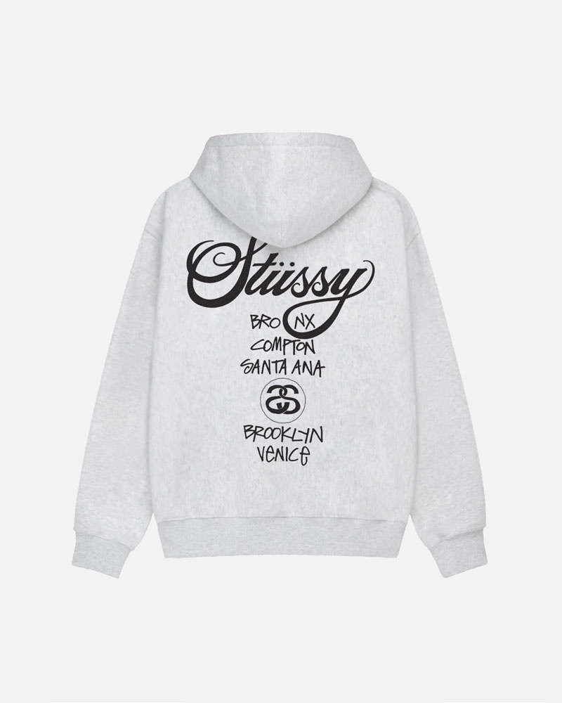 Grey Stüssy World Tour Hoodie | UAE FXJ640739