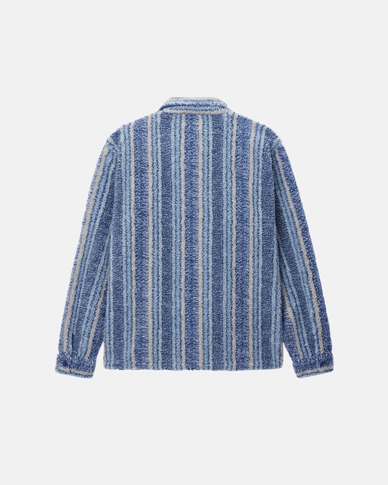 Indigo Stüssy Striped Sherpa Shirts | UAE GIN356417