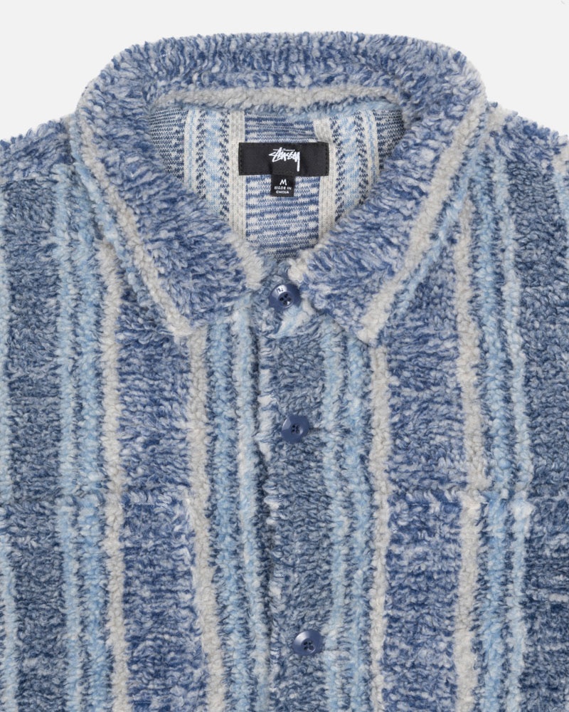 Indigo Stüssy Striped Sherpa Shirts | UAE GIN356417