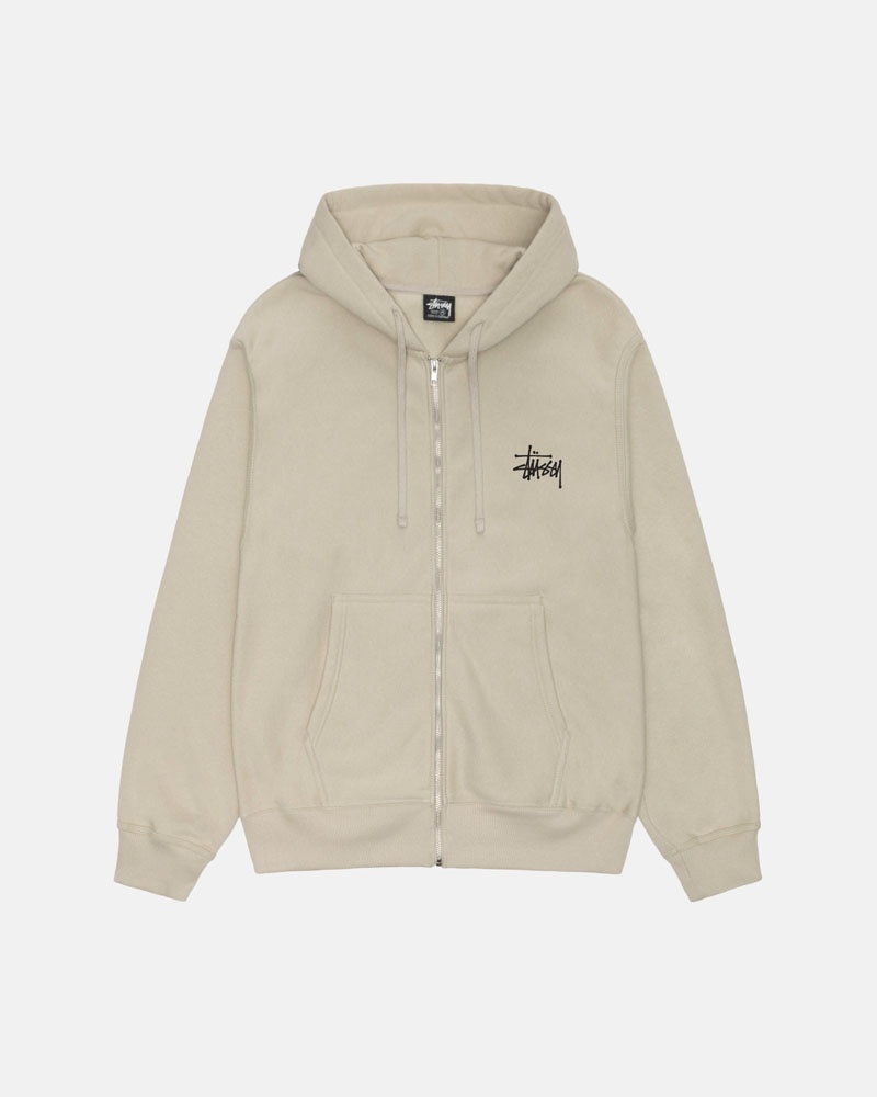 Khaki Stüssy Basic Zip Hoodie | UAE MBS591432