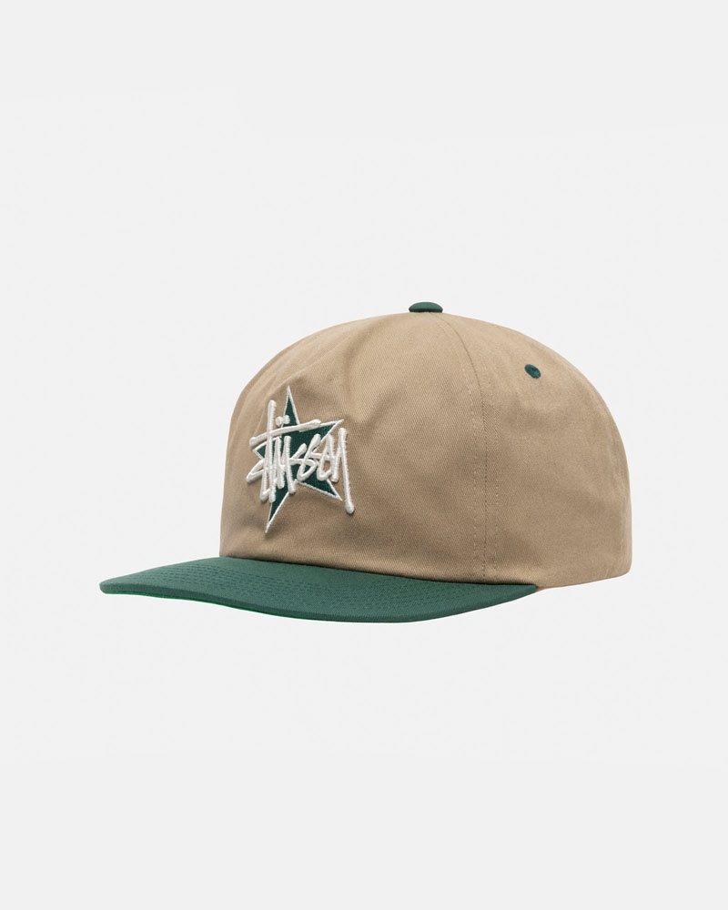 Khaki Stüssy Mid-Depth Basic Star Strapback Cap | UAE IRQ902843