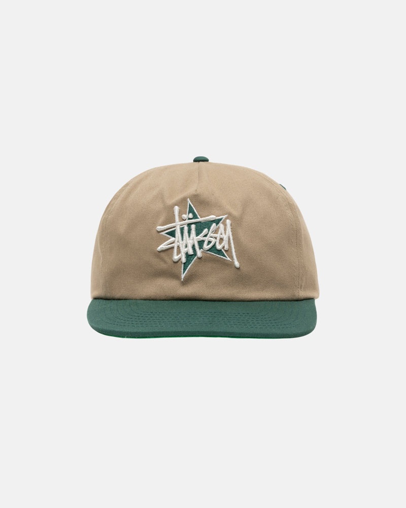 Khaki Stüssy Mid-Depth Basic Star Strapback Cap | UAE IRQ902843