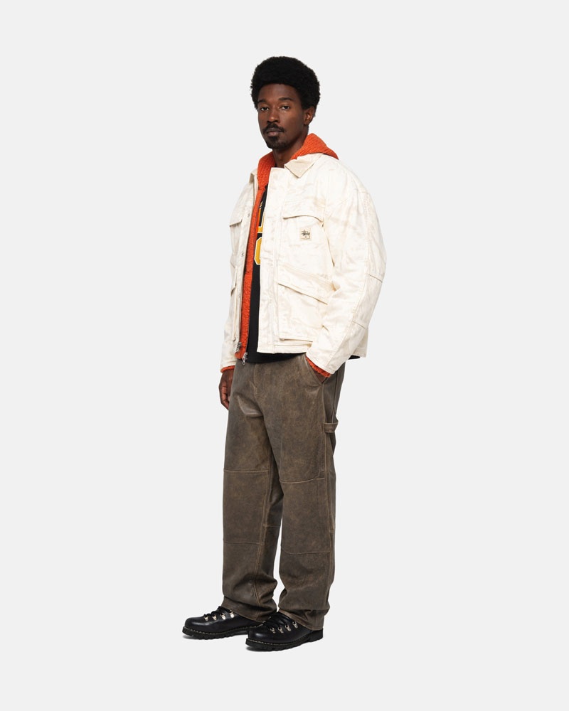 Khaki Stüssy Shop Distressed Canvas Jacket | UAE OGS210538