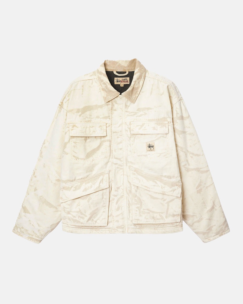 Khaki Stüssy Shop Distressed Canvas Jacket | UAE OGS210538