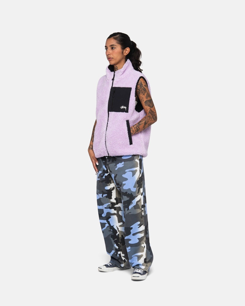 Lavender Stüssy Sherpa Reversible Vest | UAE SPA463501