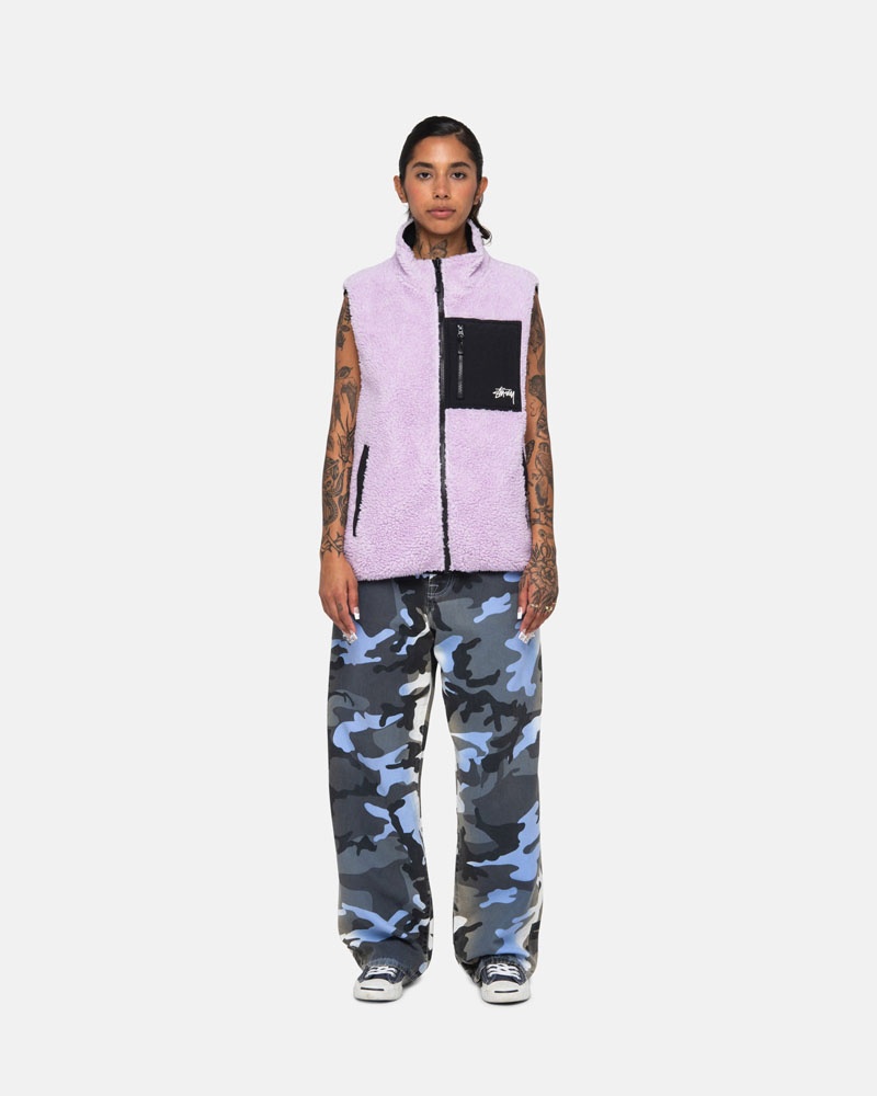 Lavender Stüssy Sherpa Reversible Vest | UAE SPA463501