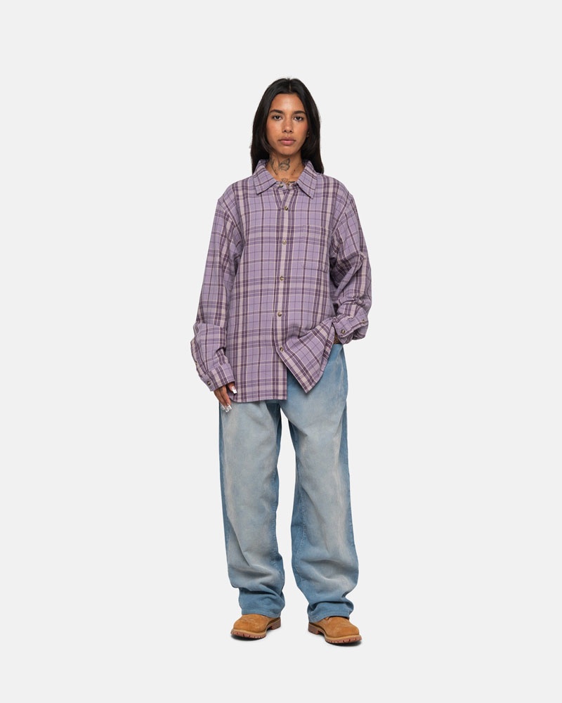 Lavender Stüssy Stones Plaid Shirts | UAE XZS813976