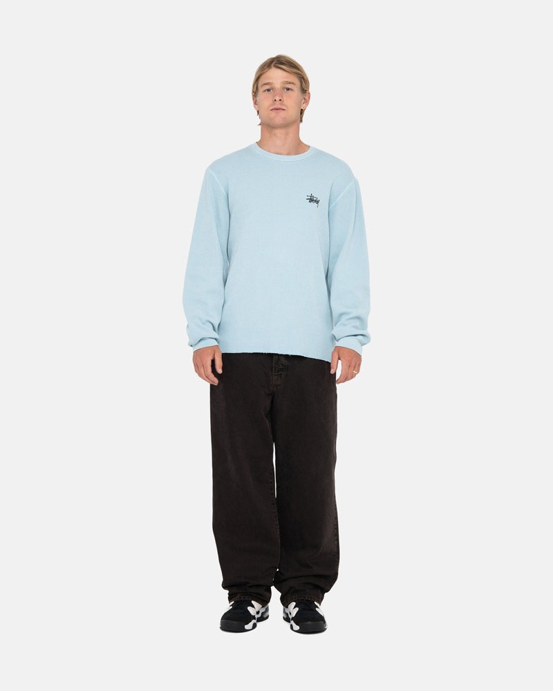 Light Blue Stüssy Basic Stock LS Thermal Sweater | UAE EDA269507