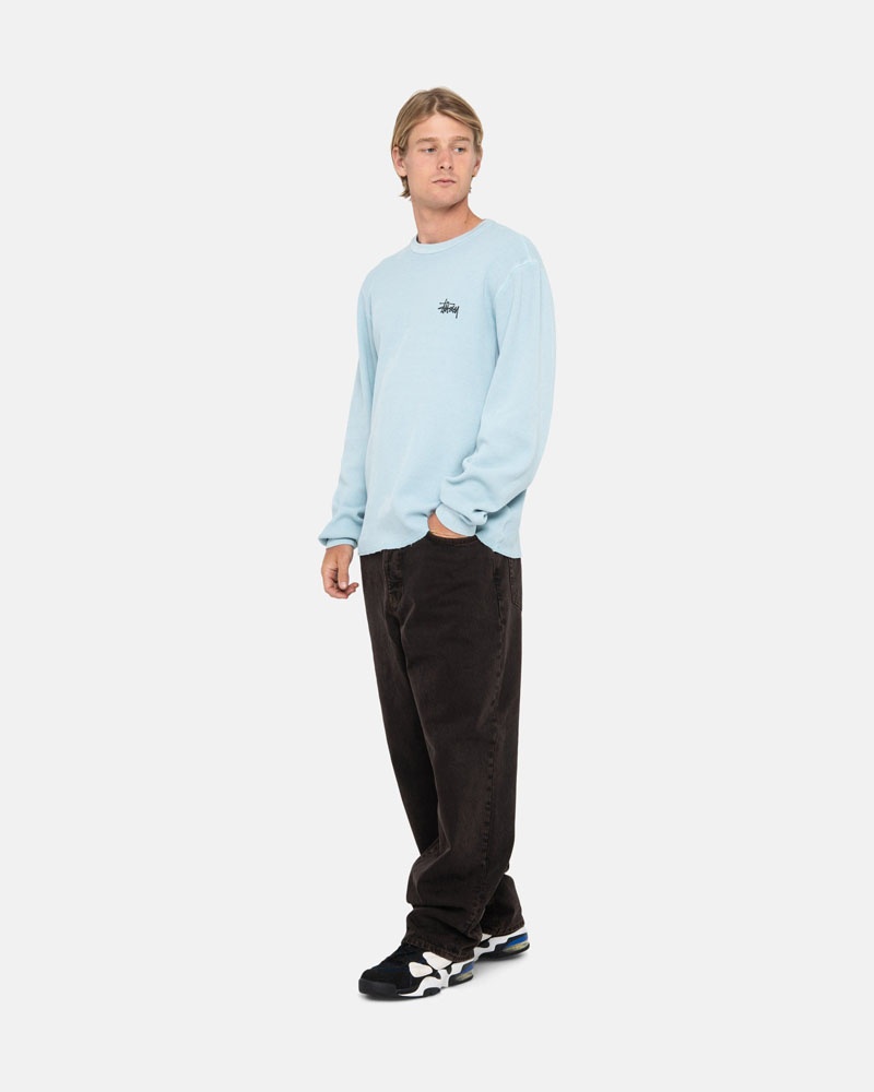 Light Blue Stüssy Basic Stock LS Thermal Sweater | UAE EDA269507