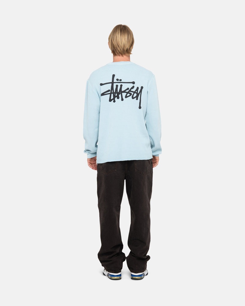 Light Blue Stüssy Basic Stock LS Thermal Sweater | UAE EDA269507