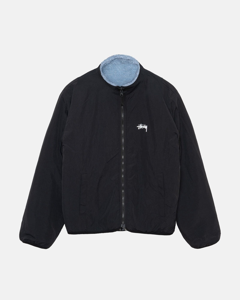 Light Blue Stüssy Sherpa Reversible Jacket | UAE MQO413569