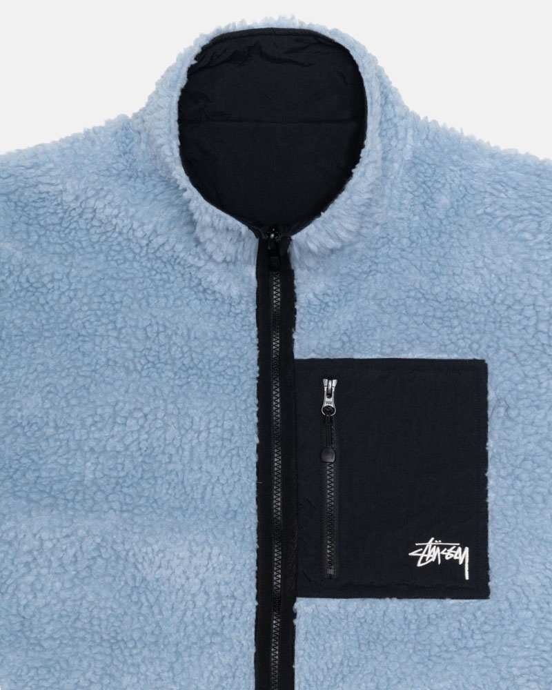 Light Blue Stüssy Sherpa Reversible Jacket | UAE MQO413569