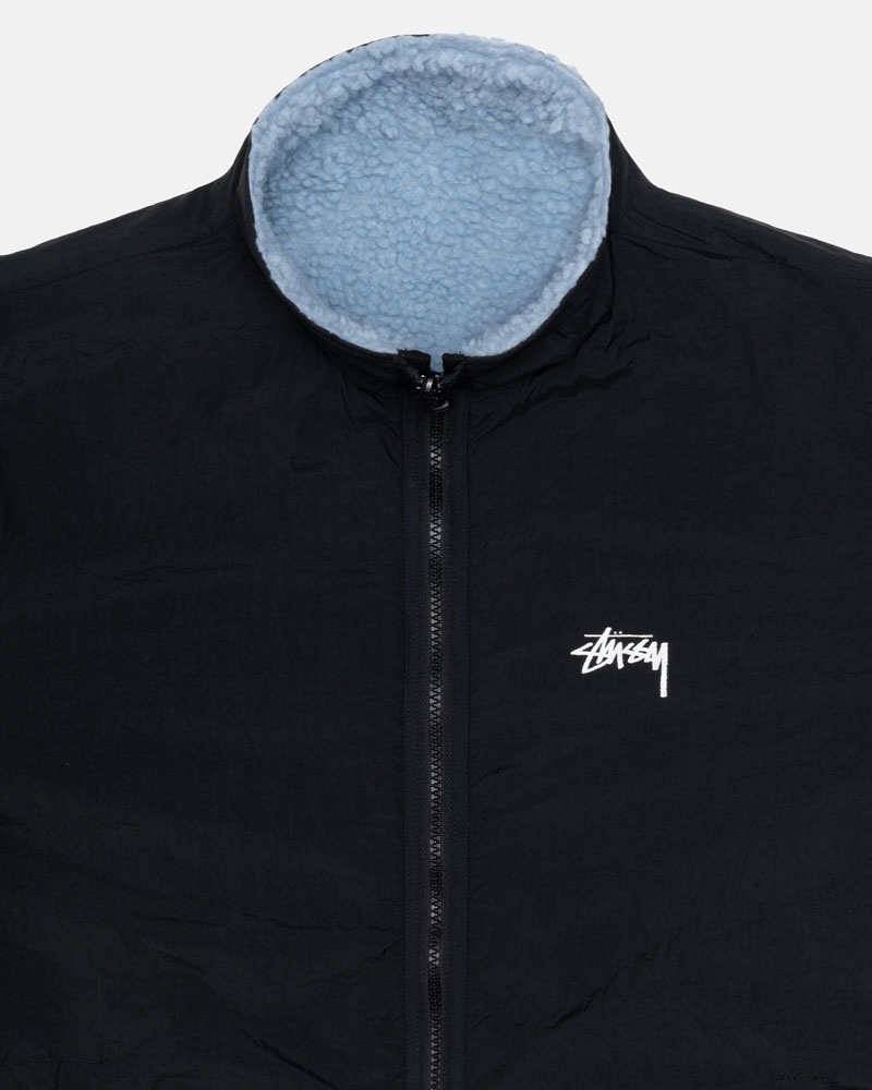 Light Blue Stüssy Sherpa Reversible Jacket | UAE MQO413569