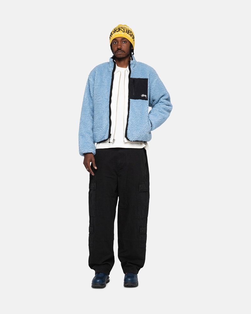 Light Blue Stüssy Sherpa Reversible Jacket | UAE MQO413569