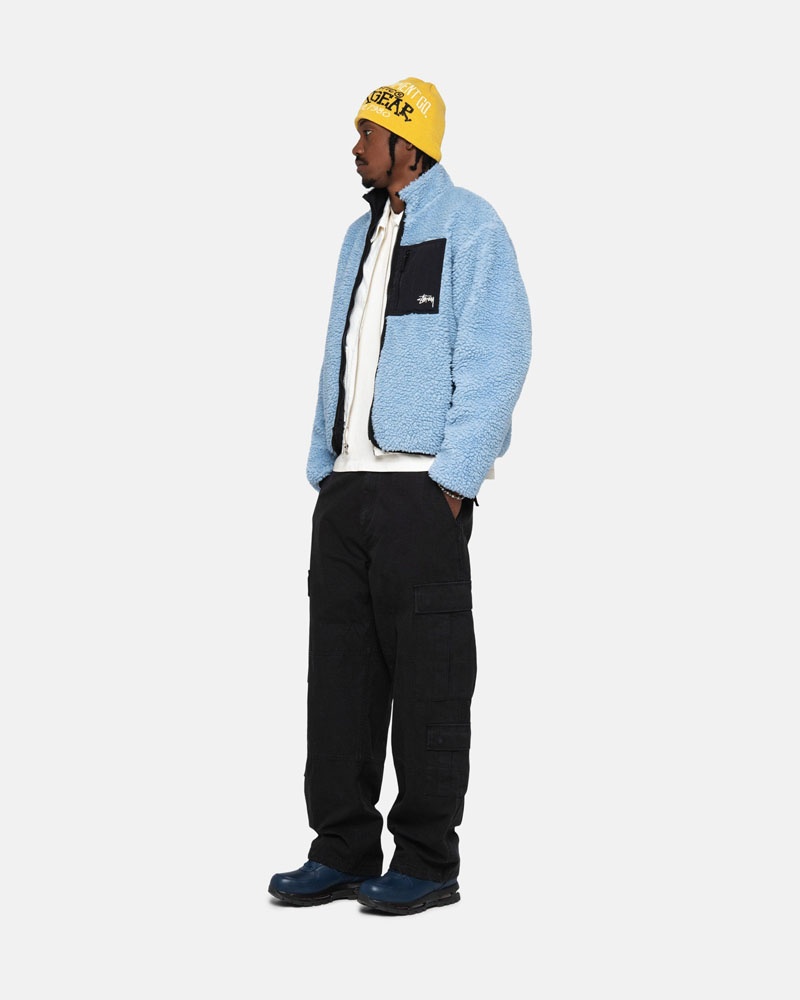 Light Blue Stüssy Sherpa Reversible Jacket | UAE MQO413569