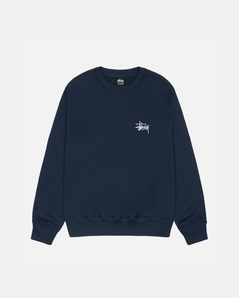 Navy Stüssy Basic Crew Sweatshirt | UAE CTH174962