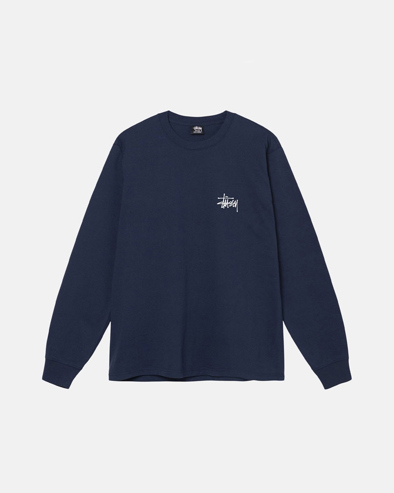 Navy Stüssy Basic LS T-Shirt | UAE KVA571634