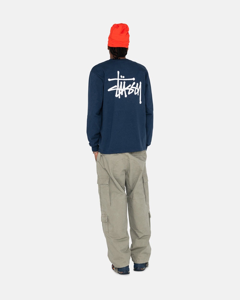 Navy Stüssy Basic LS T-Shirt | UAE KVA571634