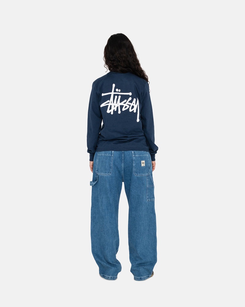 Navy Stüssy Basic LS T-Shirt | UAE KVA571634