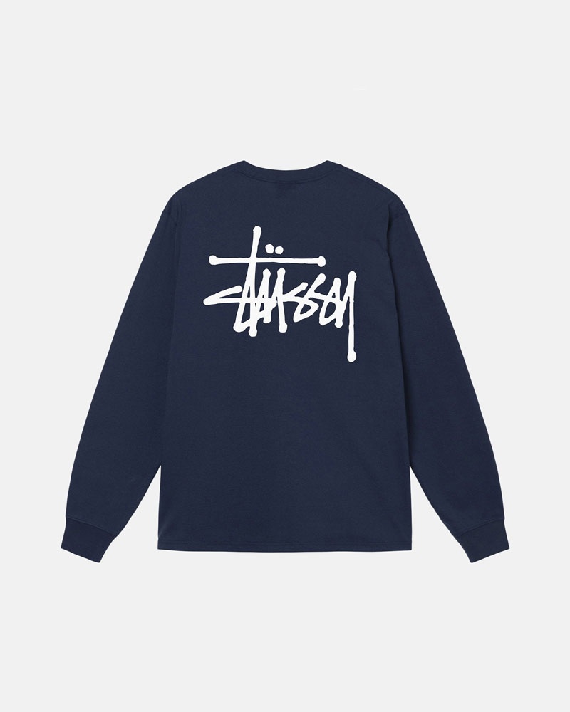 Navy Stüssy Basic LS T-Shirt | UAE KVA571634