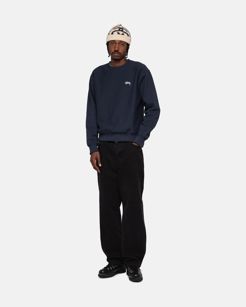 Navy Stüssy Stock Logo Crew Sweatshirt | UAE ODQ685413