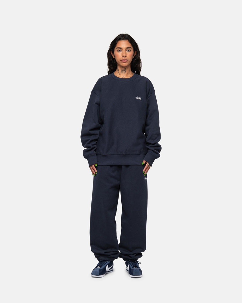 Navy Stüssy Stock Logo Crew Sweatshirt | UAE ODQ685413