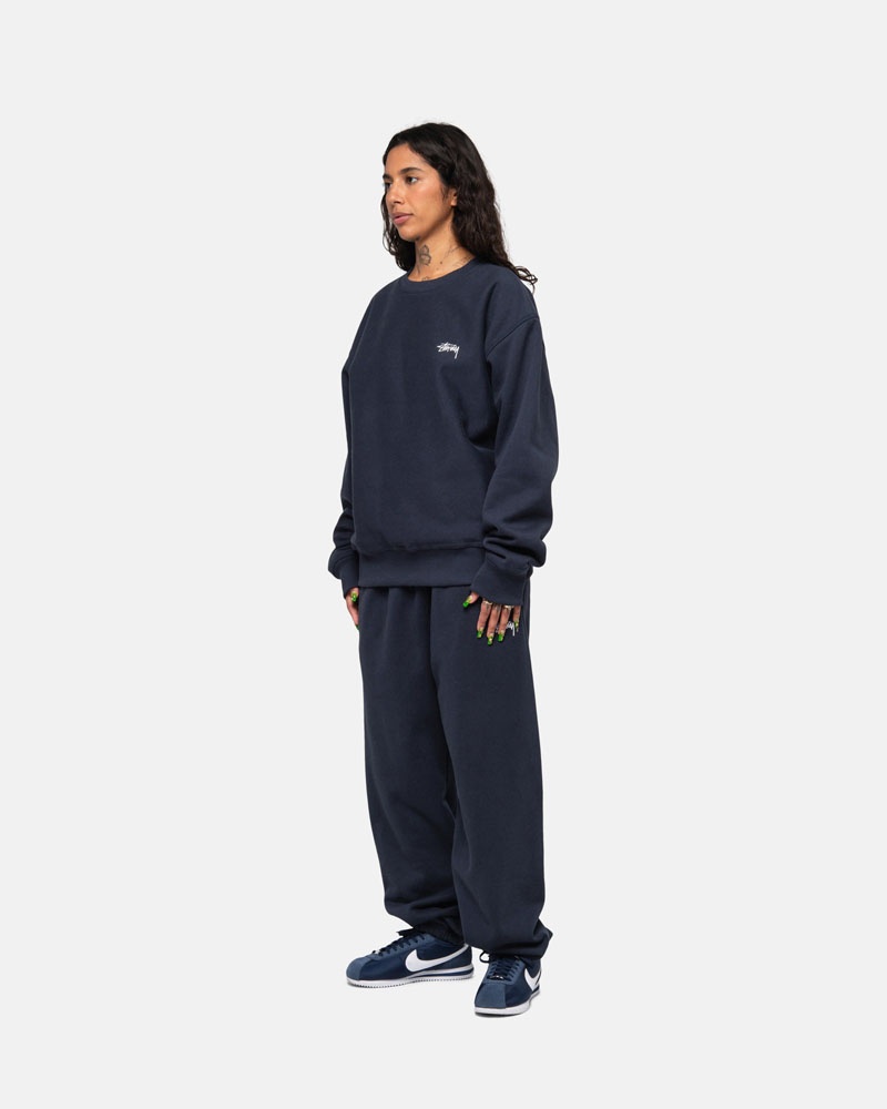 Navy Stüssy Stock Logo Crew Sweatshirt | UAE ODQ685413