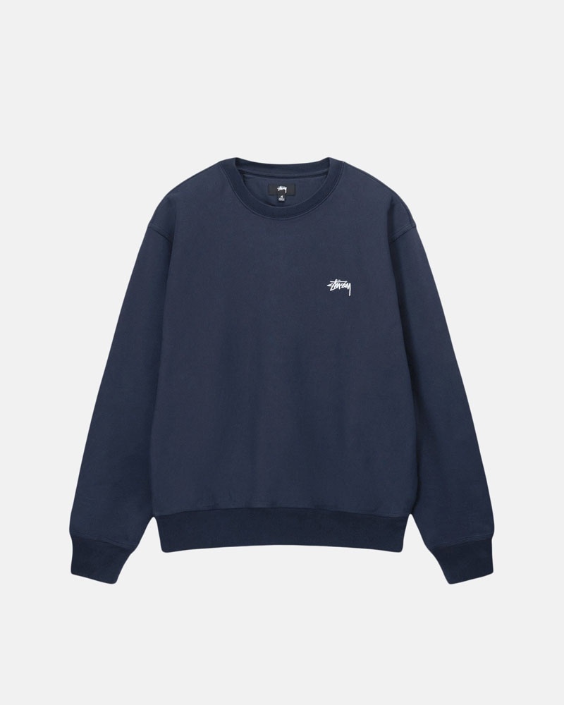 Navy Stüssy Stock Logo Crew Sweatshirt | UAE ODQ685413