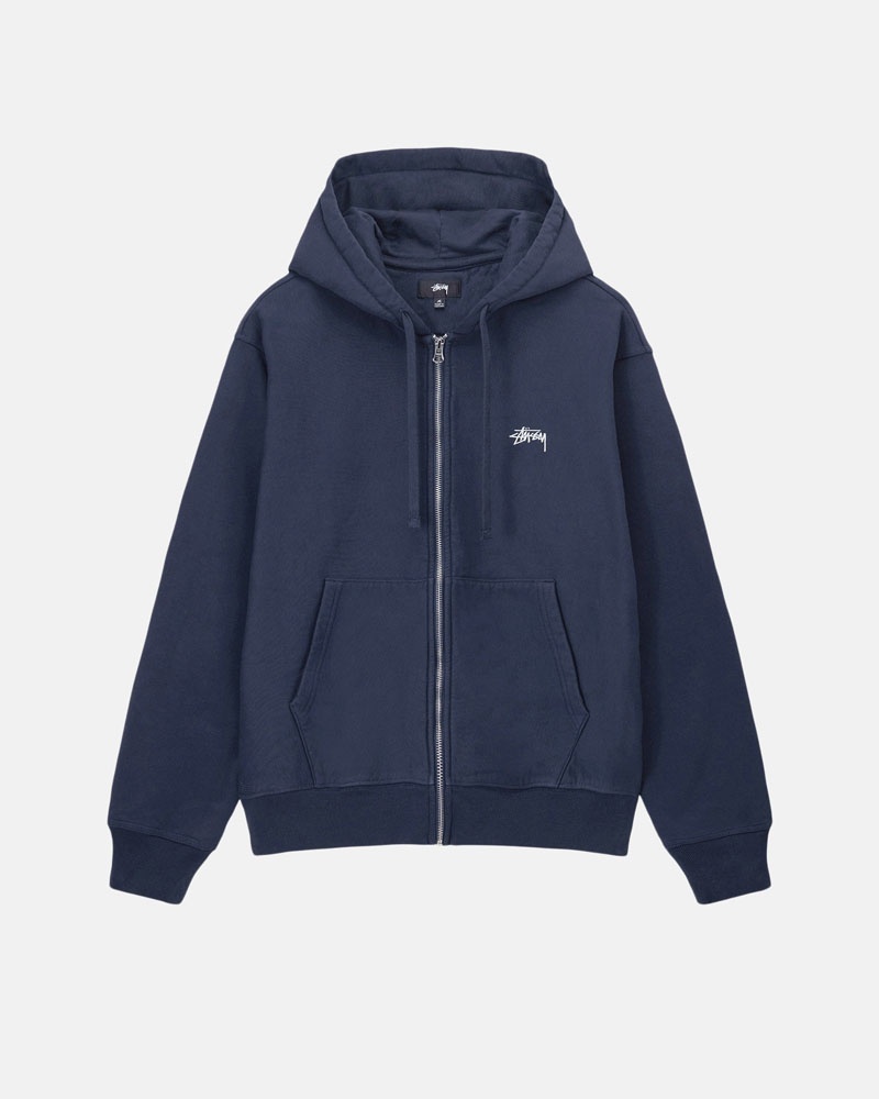 Navy Stüssy Stock Logo Zip Hoodie | UAE VDP429865