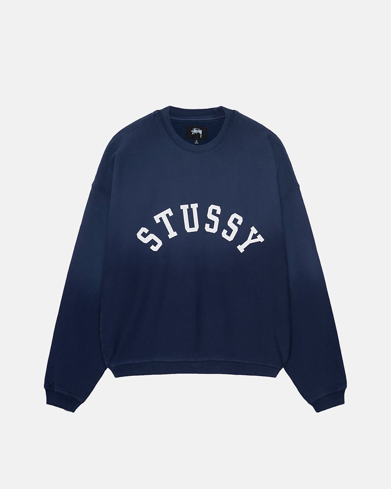 Navy Stüssy Sun Faded Oversized Crew Sweatshirt | UAE QVP812375