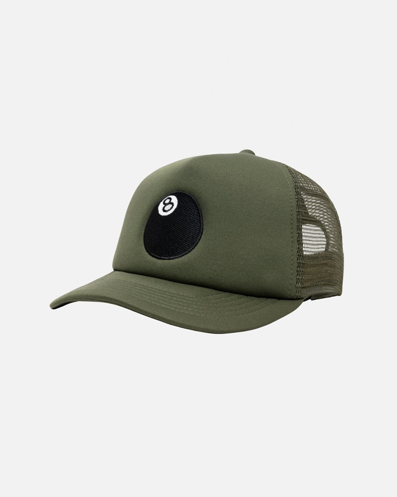 Olive Stüssy Trucker 8 Ball Snapback Cap | UAE YQU127905