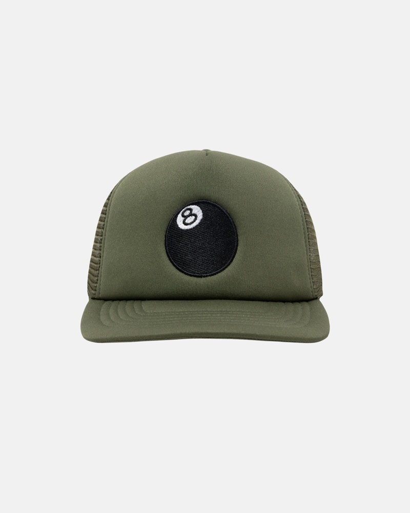 Olive Stüssy Trucker 8 Ball Snapback Cap | UAE YQU127905