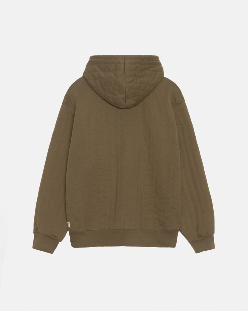 Olive Stüssy Vertical Quilted Zip Hoodie | UAE OCL347210