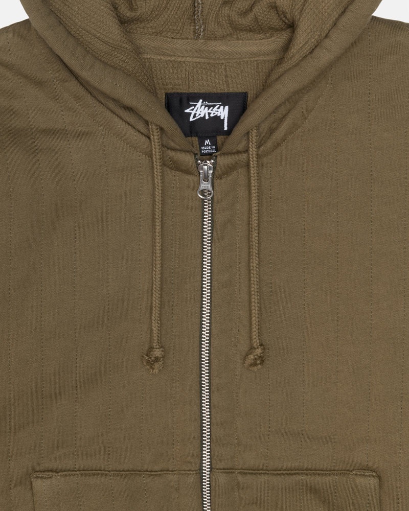 Olive Stüssy Vertical Quilted Zip Hoodie | UAE OCL347210