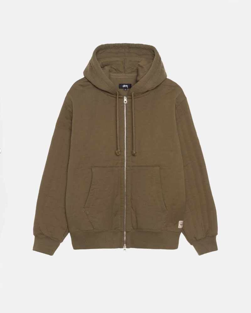 Olive Stüssy Vertical Quilted Zip Hoodie | UAE OCL347210