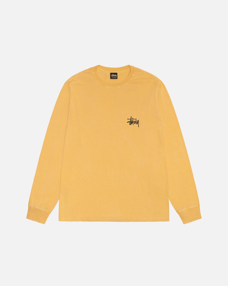 Orange Stüssy Basic LS Pigment Dyed T-Shirt | UAE DHJ476983