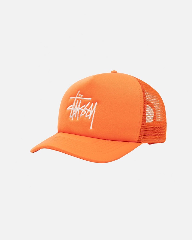 Orange Stüssy Trucker Big Basic Snapback Cap | UAE LNX934856