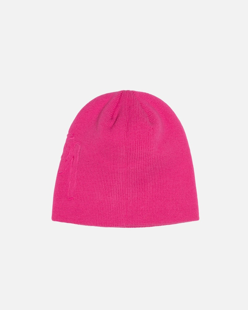 Pink Stüssy Skullcap Embossed Smooth Stock Beanie | UAE XHT617532