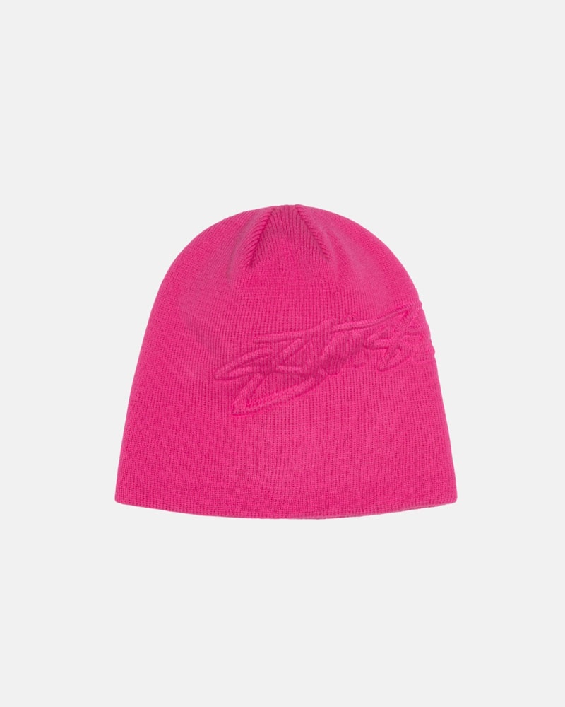 Pink Stüssy Skullcap Embossed Smooth Stock Beanie | UAE XHT617532