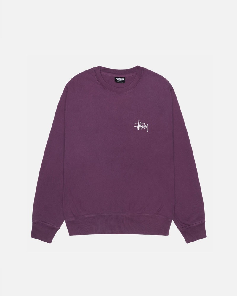 Purple Stüssy Basic Crew Pigment Dyed Sweatshirt | UAE DLF291045