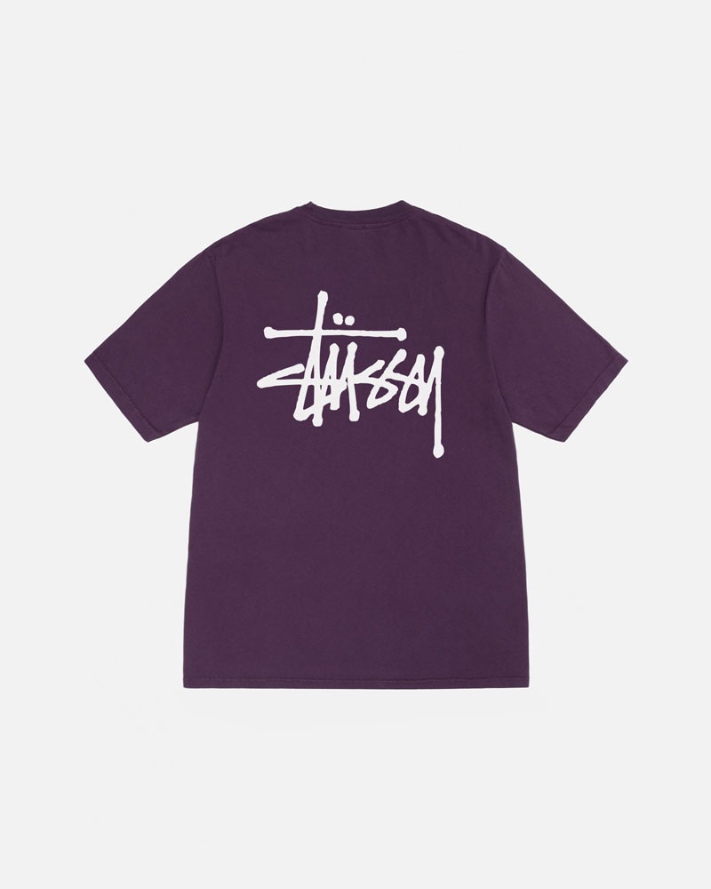 Purple Stüssy Basic Pigment Dyed T-Shirt | UAE REB236598