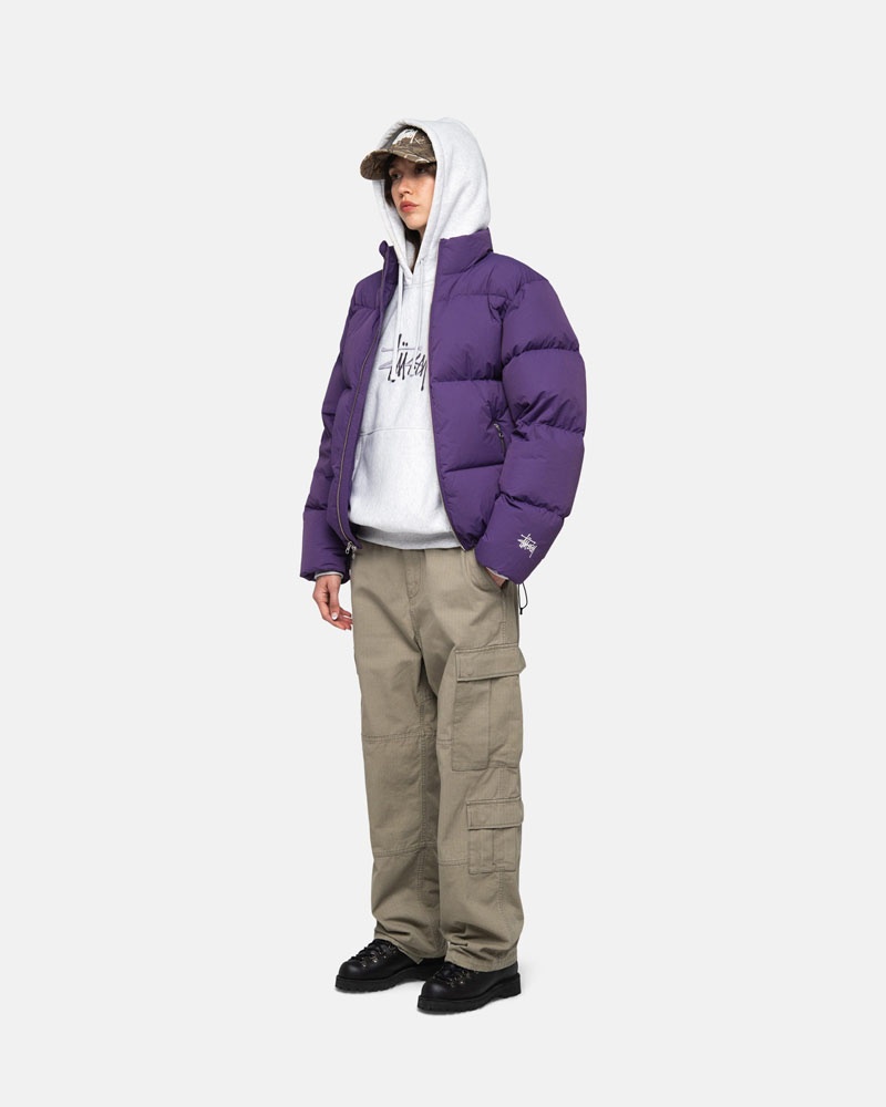 Purple Stüssy Down Puffer Nylon Jacket | UAE GXA237984