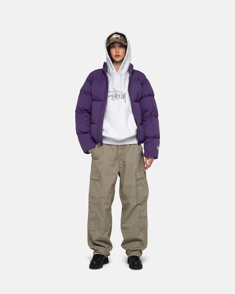 Purple Stüssy Down Puffer Nylon Jacket | UAE GXA237984