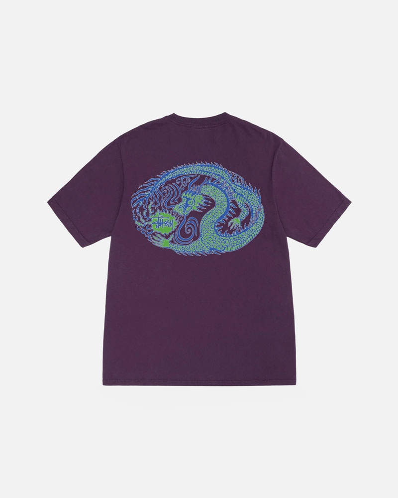 Purple Stüssy Mosaic Dragon Pigment Dyed T-Shirt | UAE VTA901634