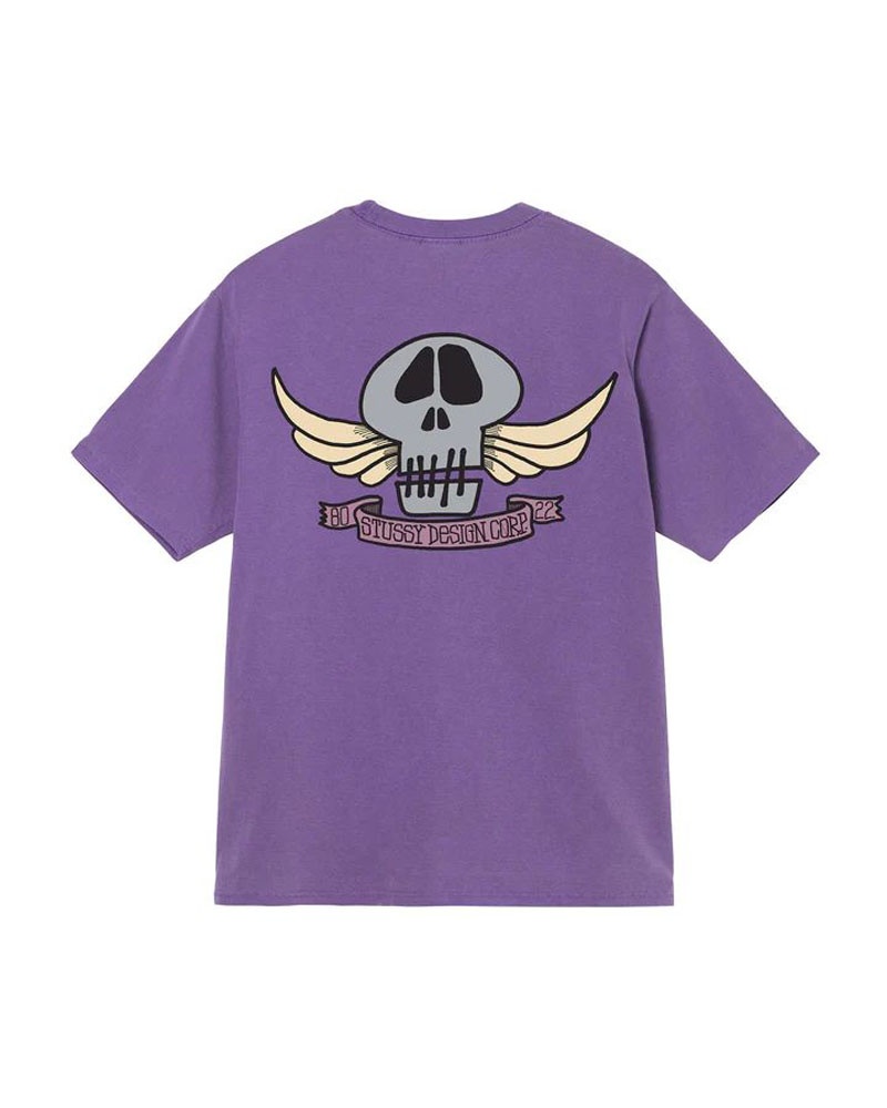 Purple Stüssy Skull Wings Pigment Dyed T-Shirt | UAE GEH360472